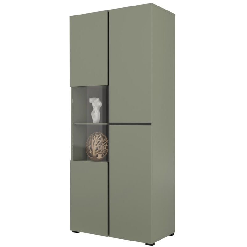 Meublorama - Vitrine haute 2 portes collection havana. Coloris sauge et noir.