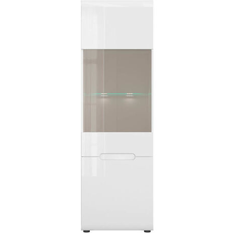 Vitrine haute à 2 portes avec éclairage LED, coloris Blanc/Blanc haute brillance - Longueur 60 x Profondeur 41 x Hauteur 193 cm