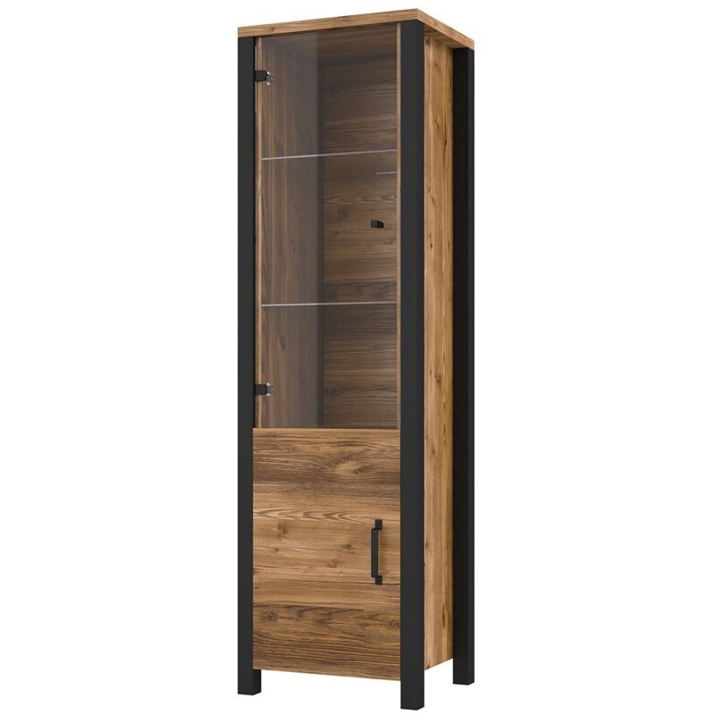 Meublorama - Vitrine haute 2 portes design darwin – Épicéa et noir