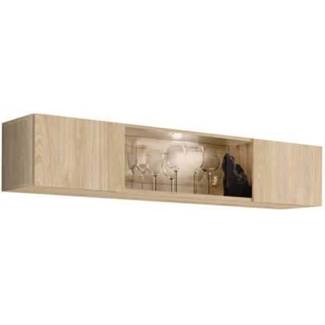 Vitrine horizontale FLY – 1 porte partiellement vitrée avec LED – Chêne clair