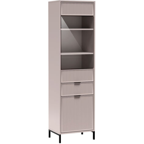 Vitrine in Kaschmir beige mit Rillenoptik LAURO-161