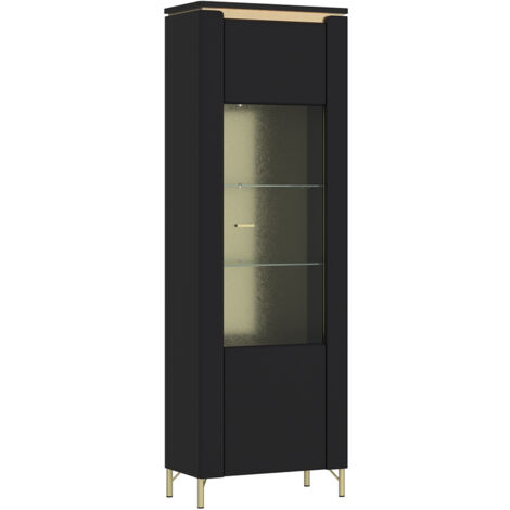 Vitrine in schwarz matt mit goldfarbenen Akzenten NOLA-129