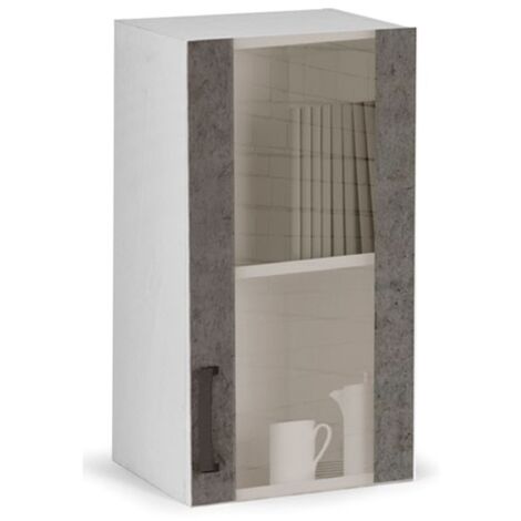Vitrine in Zementgrau 1 Tür aus Melaminholz H.72x40x32cm