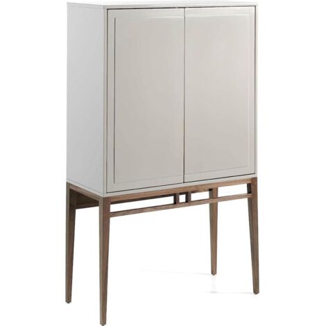 Vitrine laquée 2 Portes avec fermeture push soft - Noyer, gris lumineux