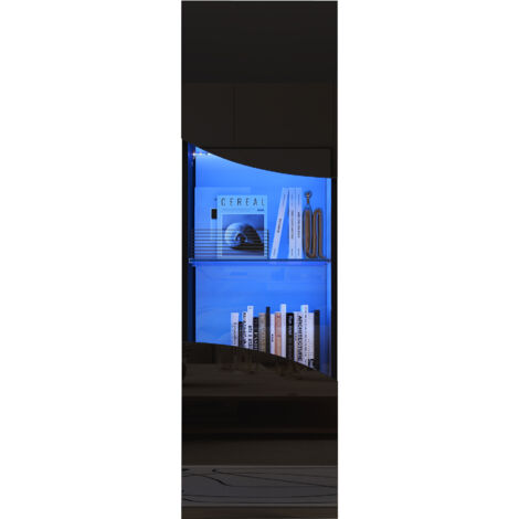 Vitrine LED 165cm - Portes Brillantes & Verre Courbé - Pour Salon, Collection - Noir