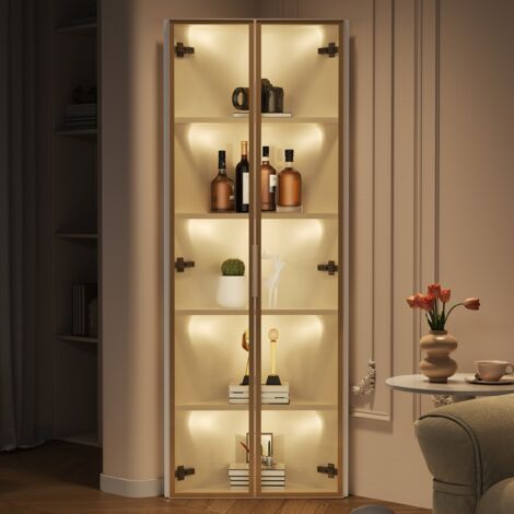 Vitrine LED anti-poussière 62×35×160 cm, verre trempé, éclairage intégré, couleur blanche, cadre solide