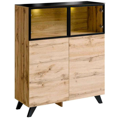 Vitrine LED "Thin" 123cm Noir & Naturel