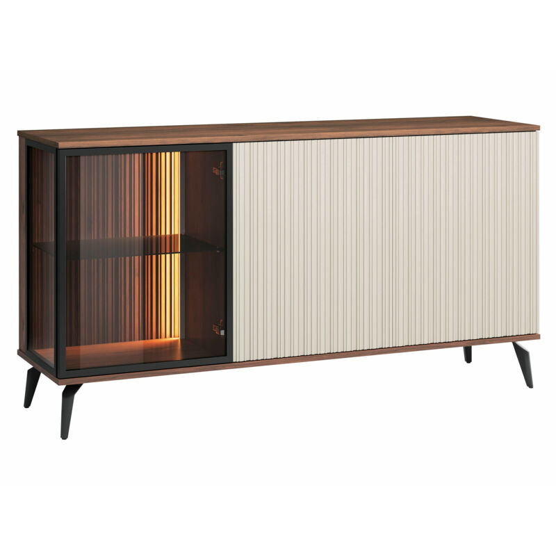 Mobilier1 - Buffet Salcira 101 , 80x154cm, Le nombre de portes: 039cm, Stratifié, Verre trempé, mdf, led
