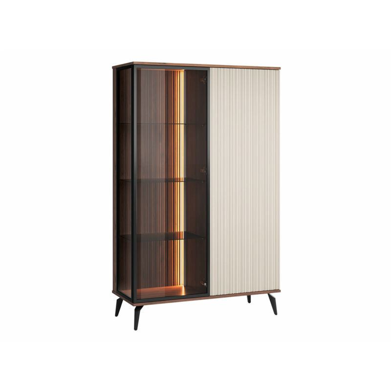 Étagère Salcira 102 , Fermé, Avec des portes, MDF, Stratifié, Verre trempé, Le nombre de portes: 0, Nombre de tiroirs: 0, 147x103x39cm, LED