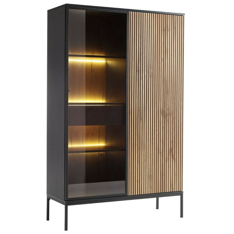 Mobilier1 - tagère Soferi 100 , Avec des portes, Fermé, Stratifié, Verre, Le nombre de portes: 0, Nombre de tiroirs: 0, 166x104x39cm, led