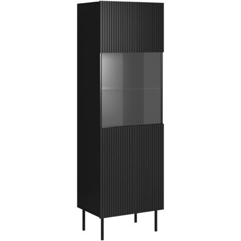 Vitrine Luzzana, Vitrine de salon avec porte et détail en verre, Surélevée du sol, 60x42 h183 cm, Noir