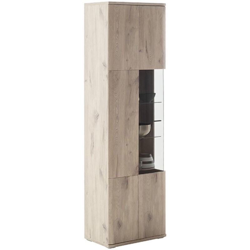 Vitrine, meuble de rangement en bois coloris Imitation chêne viking - Longueur 60 x Hauteur 200 x Profondeur 37cm -PEGANE-