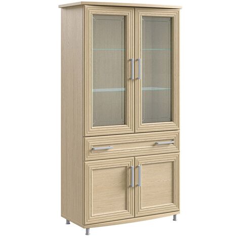 Vitrine moderne 4 portes 1 tiroir chêne clair Italino 105cm