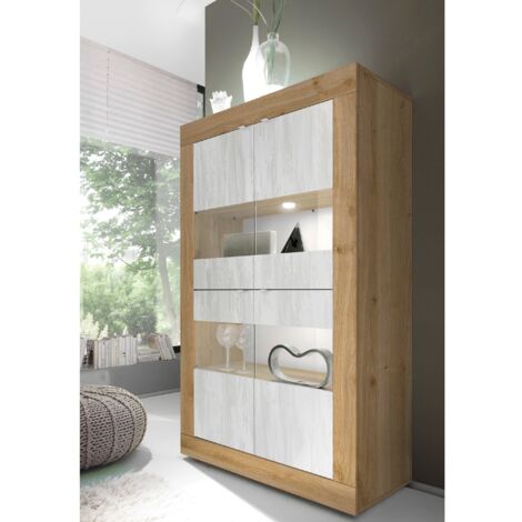 Vitrine moderne bois et blanc 4 portes 100cm CALIA 2