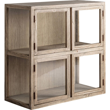 Vitrine modulable en bois d'orme style colonial finition vieilli - Brun clair finition vieilli