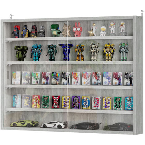 Vitrine murale 4 étagères ajustables 2 portes coulissantes 80x9.5x60 cm gris