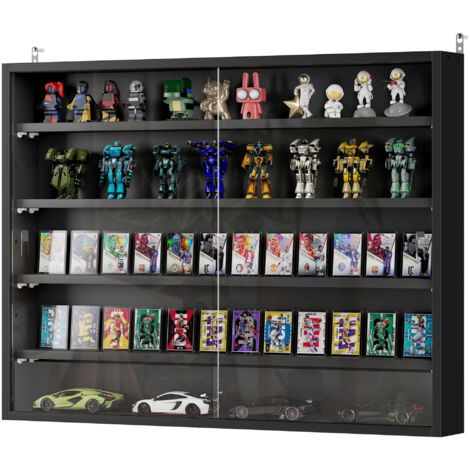 Vitrine murale 4 étagères ajustables 2 portes coulissantes 80x9,5x60 cm noire