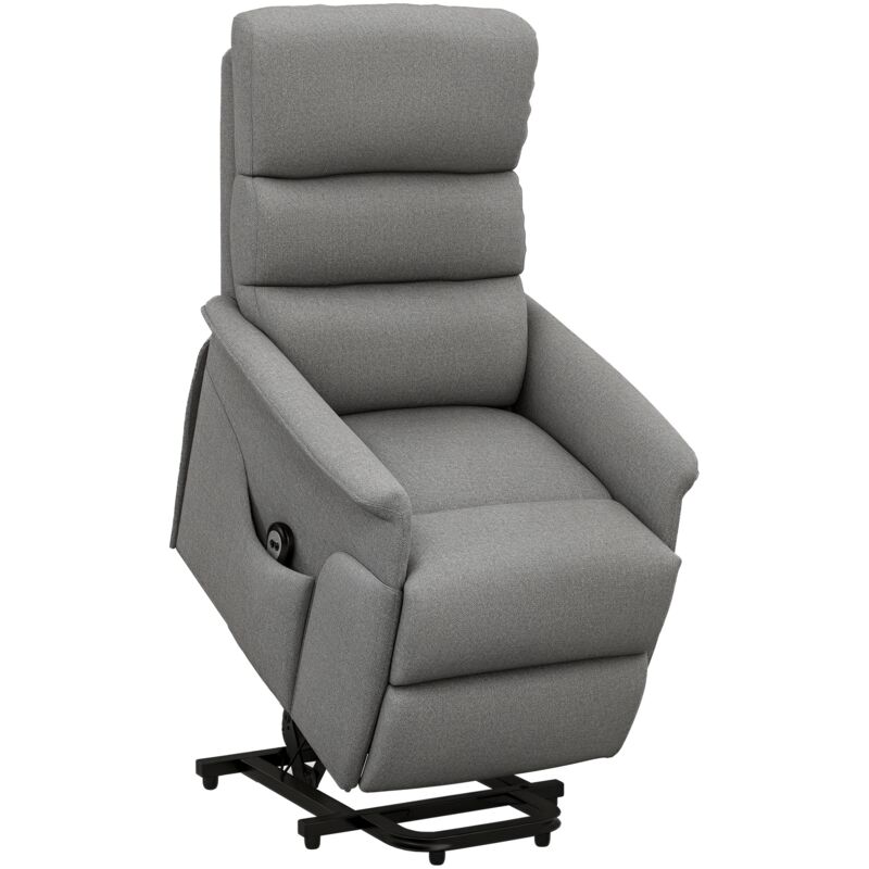 Homcom - Fauteuil de relaxation électrique télécommande - fauteuil releveur inclinable, repose-pied ajustable - tissu polyester aspect lin gris chiné