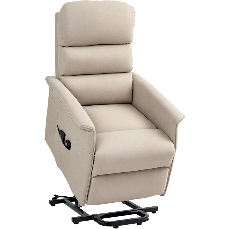 Fauteuil releveur inclinable massant chauffant - 2 télécommandes, roulettes, pochette - tissu beige chiné