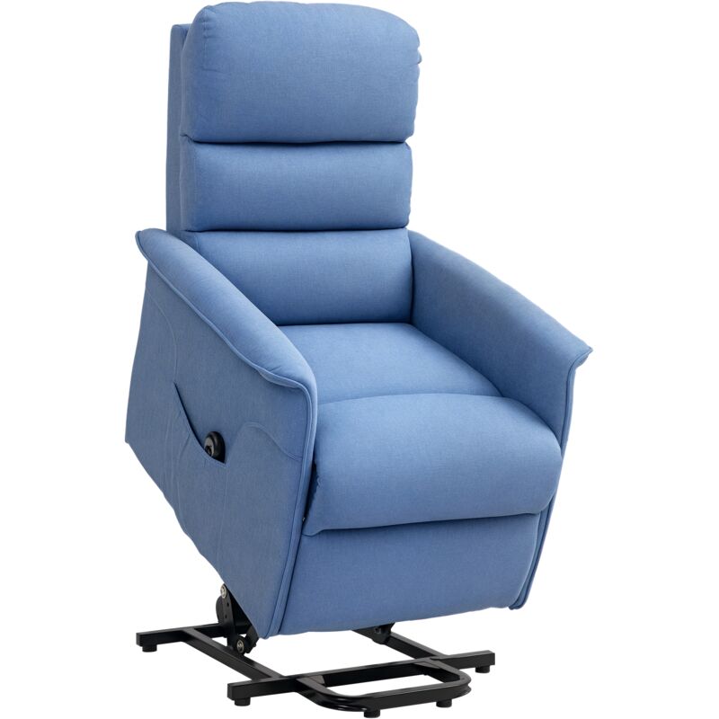 Homcom - Fauteuil de relaxation électrique télécommande - fauteuil releveur inclinable, repose-pied ajustable - tissu polyester aspect lin bleu