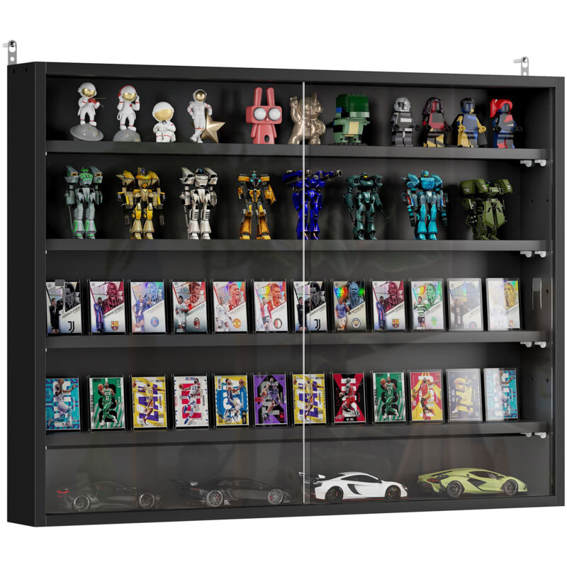 Homcom - Vitrine murale étagère - 5 étagères réglables - 2 portes coulissantes verre - panneaux noir