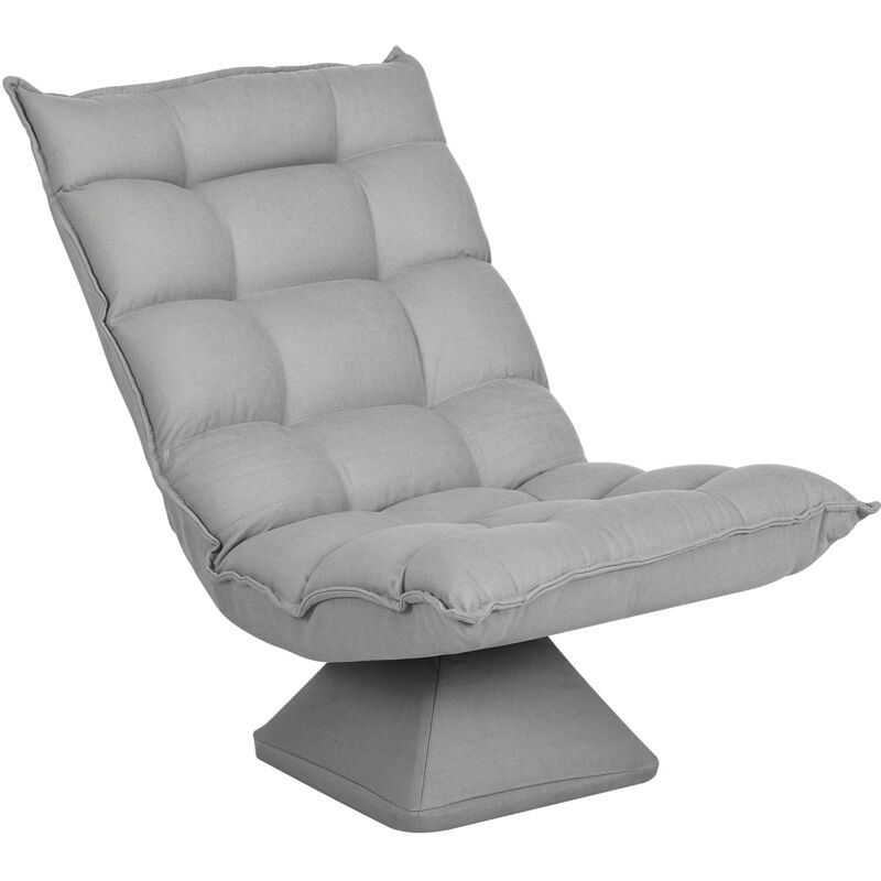 Homcom - Fauteuil relax grand confort pivotant inclinaison réglable 5 niv. épais garnissage mousse haute densité tissu velours microfibre gris clair