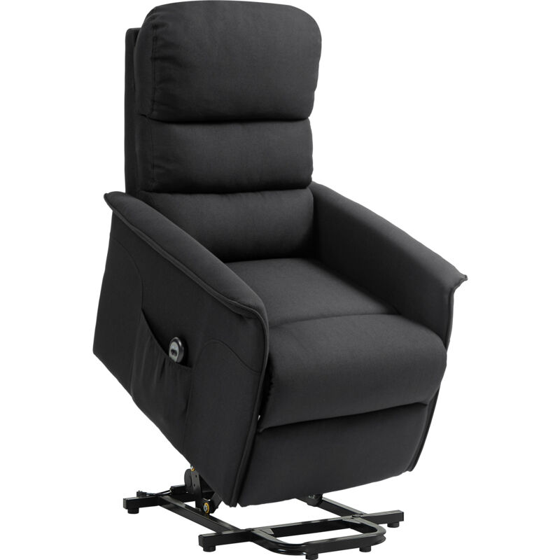 Homcom - Fauteuil de relaxation électrique télécommande - fauteuil releveur inclinable, repose-pied ajustable - tissu polyester aspect lin noir