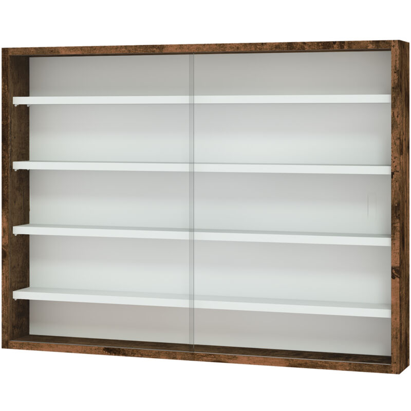 Homcom - Vitrine murale étagère - 5 étagères réglables - 2 portes coulissantes verre - panneaux aspect bois vieilli blanc