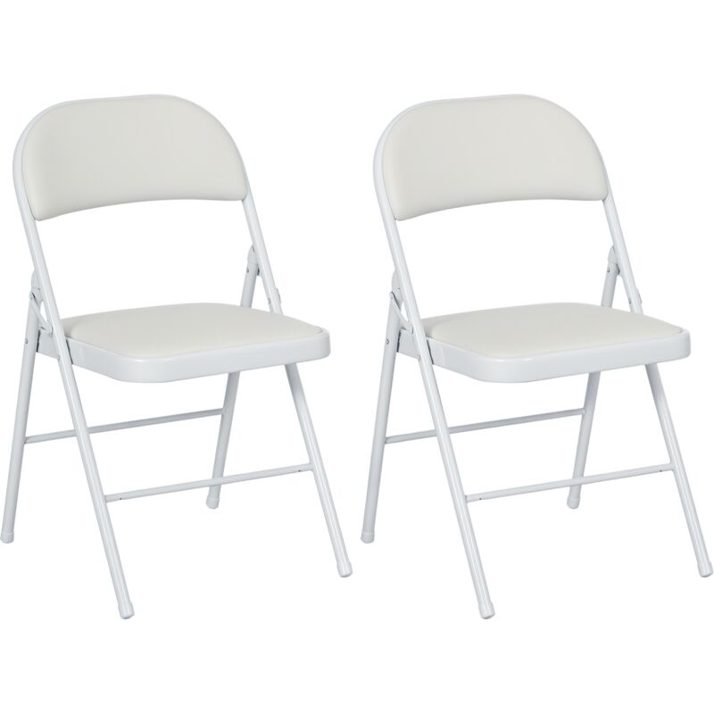 Homcom - Lot de 2 chaises pliantes assise dossier rembourrés acier synthétique blanc
