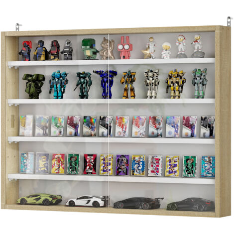 Vitrine murale 80x9,5x60 cm, 4 tablettes ajustables, 2 portes coulissantes en verre