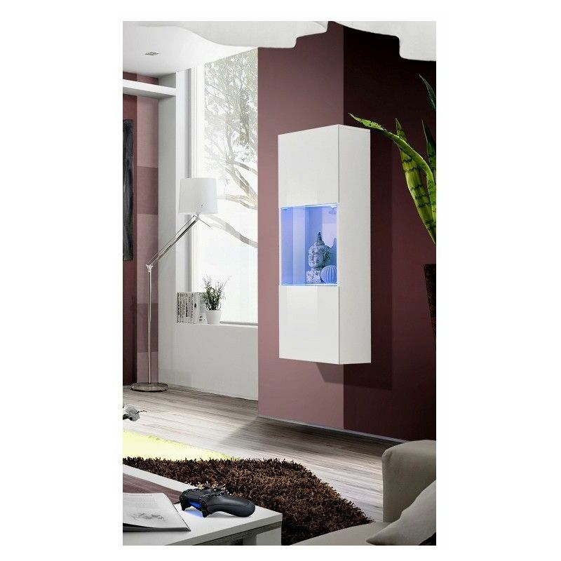 asm petit mobilier - vitrine murale a suspendre fly 40 cm x 126 29 blanc livraison gratuite