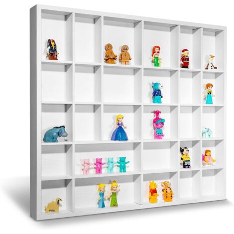 Vitrine Murale Bois Blanche 28 Compartiments - 44,5 x 40 x 3 cm