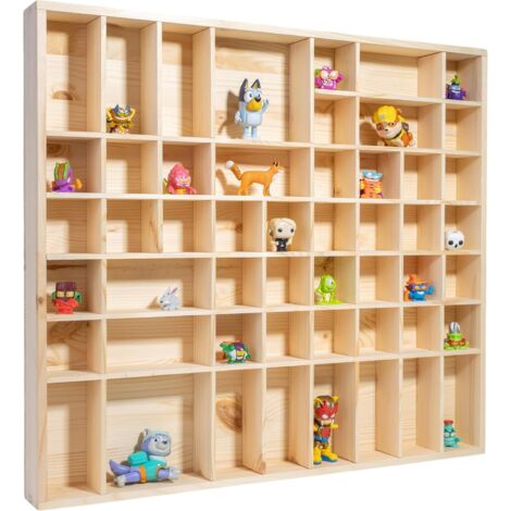 Vitrine murale en bois de pin 51 compartiments – Dimensions 52 x 46 x 5 cm – Écologique et personnalisable – Pour rangement objets précieux