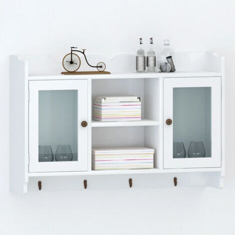 Vitrine murale Étagère de Rangement - pour Bureau Salon Chambre Cuisine avec étagère de Livre / DVD / Verre en MDF Blanc BV262446 - BonneVie