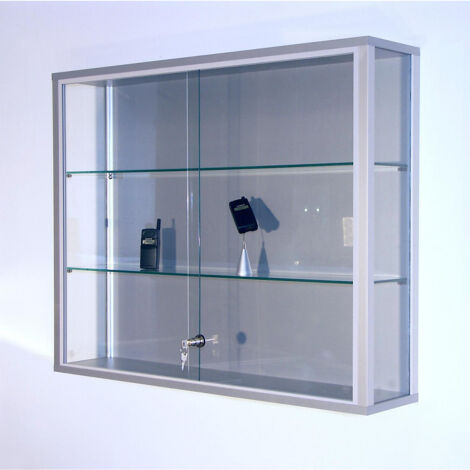 Vitrine murale LINK avec 2 tablettes en verre sécurit – Aluminium anodisé argent – Dimensions 800x1000x200mm – Portes coulissantes verrouillables – Certeo