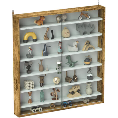 Vitrine murale pour collection, 80 x 9,5 x 83 cm, 6 étagères réglables en hauteur, 2 portes coulissantes en verre