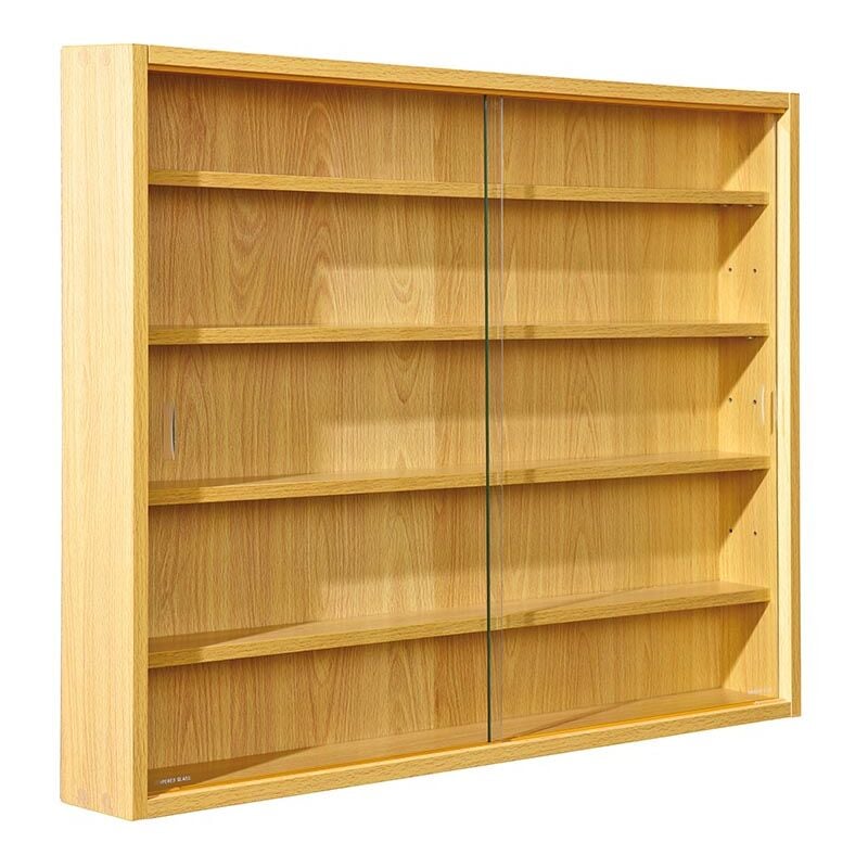 Vitrine murale, étagère murale en bois coloris imitation hêtre - longueur 80 x profondeur 9,5 x hauteur 60 cm