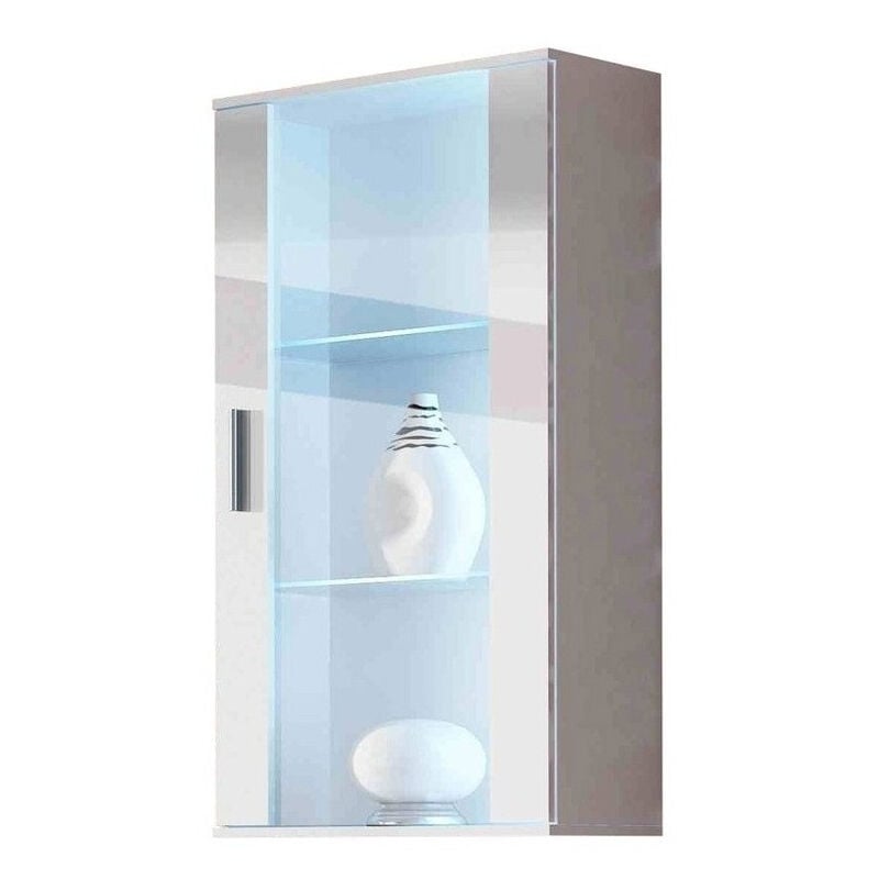 Mobilier1 - Armoire murale Tornola 103, Blanc + Blanc brillant, 116x60cm, Le nombre de portes: 029cm, Stratifié, Verre, led
