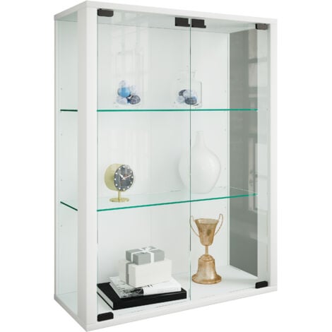 EBUY24 Udina Vitrine murale avec 2 portes vitrées et 2 plateaux en verre, à fixer au mur, blanc. - Blanc