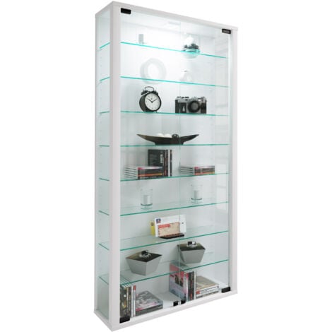 EBUY24 Vitrosa Maxi Vitrine murale avec 2 portes vitrées, 8 tablettes en verre, blanc.