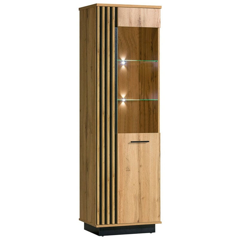 Étagère Tenodeu 101 , Avec des portes, Fermé, MDF, Stratifié, Verre trempé, Le nombre de portes: 0, Nombre de tiroirs: 0, 194x60x40cm, LED