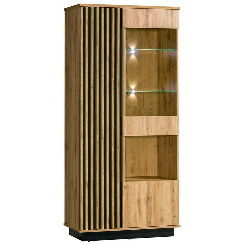 Mobilier1 - tagère Tenodeu 102 , Avec des portes, Fermé, Stratifié, Verre trempé, mdf, Le nombre de portes: 0, Nombre de tiroirs: 0, 194x90x40cm, led