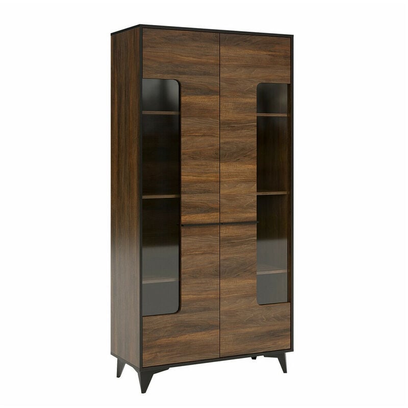 Mobilier1 - tagère Avimora 106, Noyer, Avec des portes, Fermé, Stratifié, Verre, Le nombre de portes: 0, Nombre de tiroirs: 0, 185x91x40cm, led