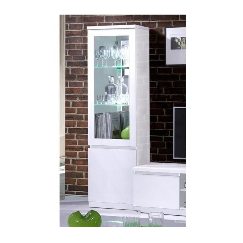 Meublorama - Vitrine Petit Modèle fabio - Blanc Brillant avec led - Style Design - 55 x 191 x 40 cm