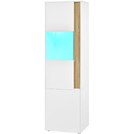 Vitrine polyvalente éclairée LED Acrylique Plaquage de particules Naturel+Blanc 50.00x40.00x179.00