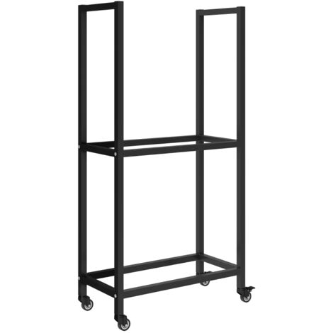 vitrine pour bois de feu mobile robuste Steel Black 60.00 x 30.00 x 119.00 cm