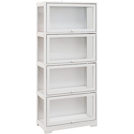 Vitrine pour collection buffet salon meuble de rangement à 4 niveaux avec portes à abattant, 59 x 30 x 139 cm, blanc