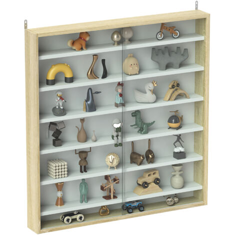 Vitrine pour collection vitrine murale 80 x 9,5 x 83 cm 6 étagères réglables en hauteur 2 portes coulissantes en verre-Chêne