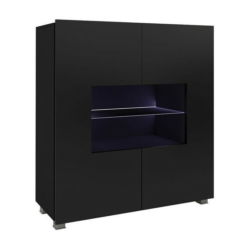 Mobilier1 - Buffet Tivdalu 100, Noir + Noir brillant, 107x100cm, Le nombre de portes: 035cm, Stratifié, Verre trempé, led