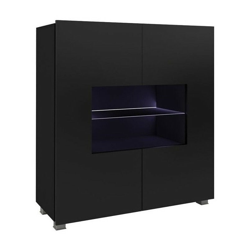 Mobilier1 - Buffet Tivdalu 100, Noir + Noir brillant, 107x100cm, Le nombre de portes: 035cm, Stratifié, Verre trempé